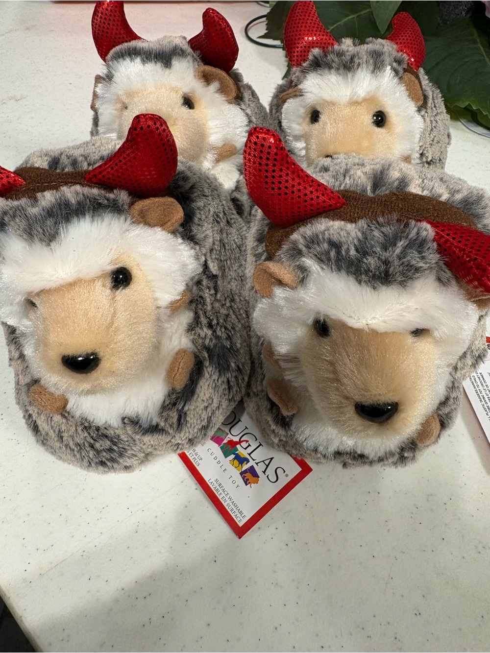 Red-Horn Hedgehog Plush Slippers for Kids